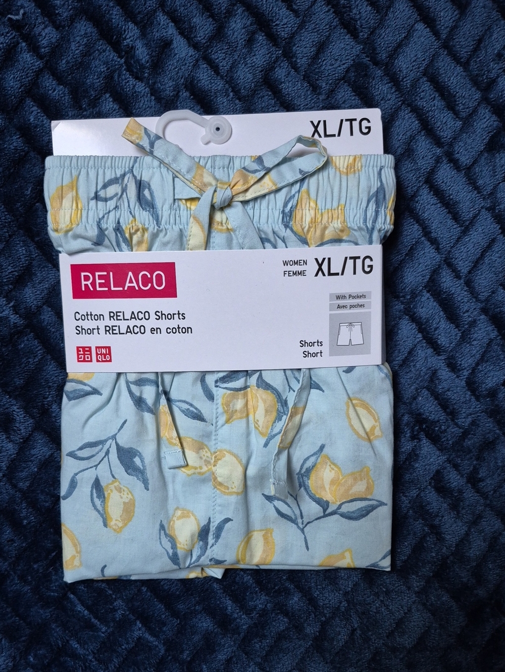 UNIQLO Relaco 100% Cotton Lemon Print Shorts With Pockets Size XL New With Tags